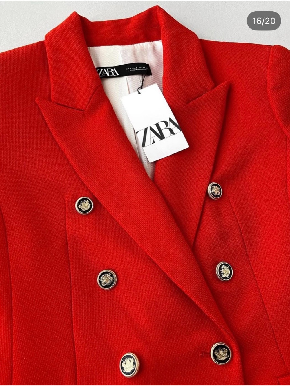 Zara Red Double-Breasted Blazer with Gold Buttons